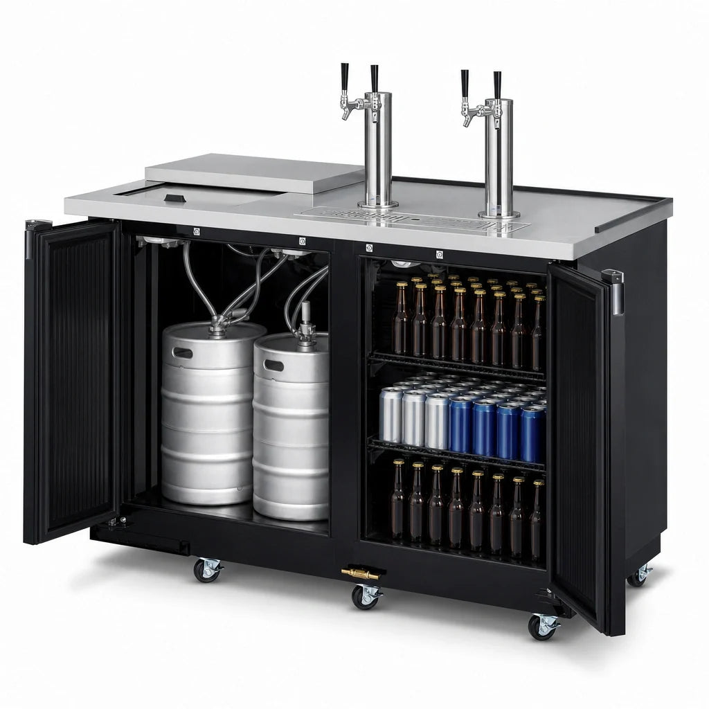 Turbo Air Super Deluxe TCB-2SBD-N6 Club Top Beer Dispenser, 2 Half-Barrel Capacity, Black Exterior, 2 Beer Towers