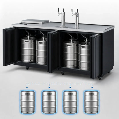 Turbo Air Super Deluxe TCB-4SBD-N Club Top Beer Dispenser, 4 Half-Barrel Capacity, 2 Double-Faucet Towers, Self-Cleaning Condenser