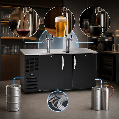 Beverage Air DD68HC-B 68-Inch Direct Draw Beer Dispenser, Dual Towers, 3-Keg Capacity, Black Exterior