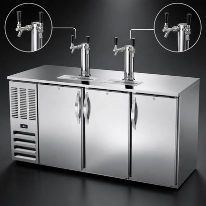 Beverage Air DDN72HC-S 72-Inch Shallow-Depth Direct-Draw Beer Dispenser, 3 Half-Barrel Keg Capacity, Stainless Steel, Dual Faucet Towers