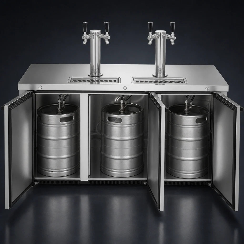 Beverage Air DD72HC-S 72-Inch Direct Draw Beer Dispenser, 3 Half-Barrel Keg Capacity, Dual Faucet Towers, Stainless Steel