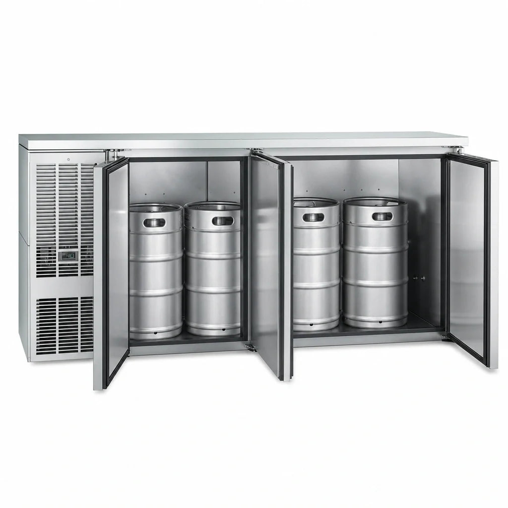 Perlick DDS84 Draft Beer Dispenser, 84-Inch Three-Door Direct Draw, Self-Contained, 4 Half-Barrel Capacity, Stainless Steel