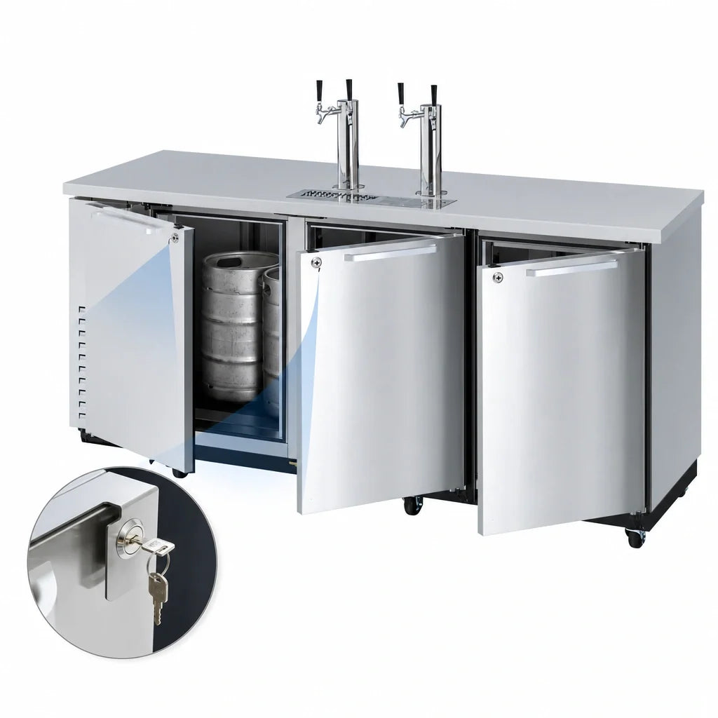 Turbo Air Super Deluxe TBD-4SDD-N 90-1/4-Inch 3-Door Beer Dispenser, 4 Half-Barrel Keg Capacity, Stainless Steel, 2 Columns, 4 Faucets