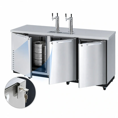 Turbo Air Super Deluxe TBD-4SDD-N 90-1/4-Inch 3-Door Beer Dispenser, 4 Half-Barrel Keg Capacity, Stainless Steel, 2 Columns, 4 Faucets