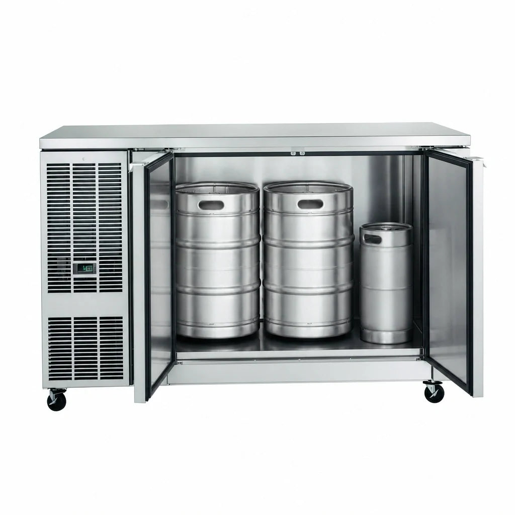 Perlick DDC68 68-Inch Stainless Steel Self-Contained Direct Draw Draft Beer Dispenser, 2 Half Barrels and 1 Quarter Barrel, 33°-40°F