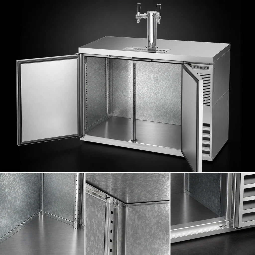 Beverage Air DD48HC-S 48-Inch Direct Draw Beer Dispenser, 2 Half-Barrel Kegs, Stainless Steel, Dual-Faucet Tower