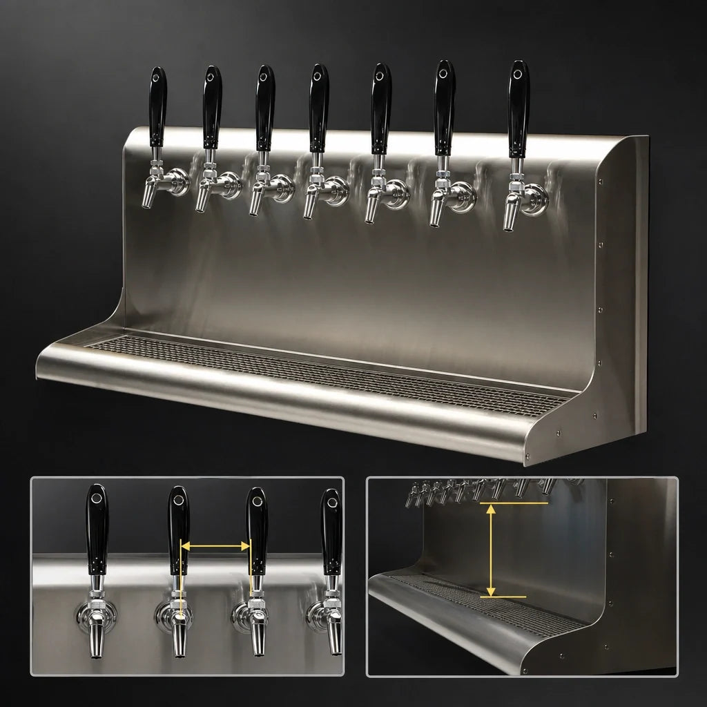 Perlick 4076BK7 7-Faucet Wall-Mount Glycol-Cooled Stainless Steel Draft Beer Dispensing Tower
