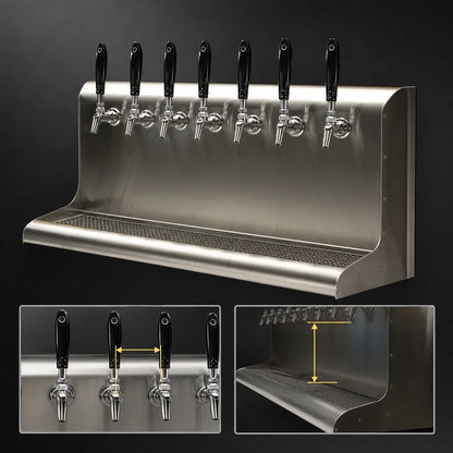 Perlick 4076BK7 7-Faucet Wall-Mount Glycol-Cooled Stainless Steel Draft Beer Dispensing Tower
