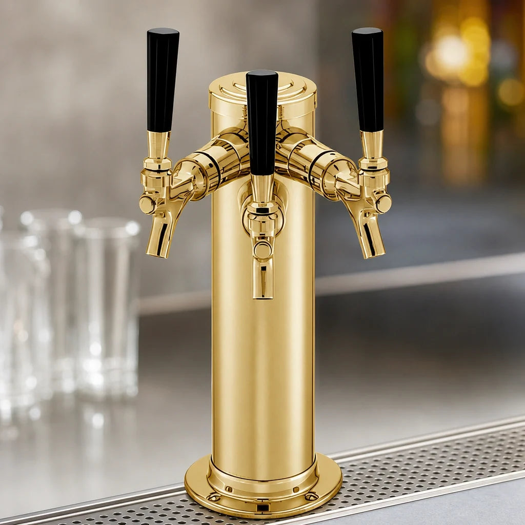 Perlick 69526-3DATF-R 3-Faucet Draft Arm Beer Dispensing Kit, Tarnish-Free Brass, Field Installation Kit