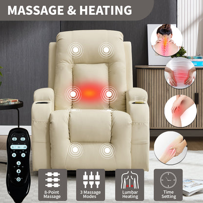 Beige PU Power Lift Recliner Chair with Massage & Heating - Infinite Position