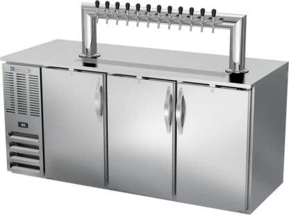 Beverage Air DD72HC-S-12T 72-Inch Three-Door Direct Draw Beer Dispenser with 12-Tap Tower, 3 Half-Keg Capacity, Stainless Steel Exterior