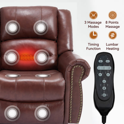 Genuine Leather Power Lift Recliner Chair with Heat and Massage – Brown or Red