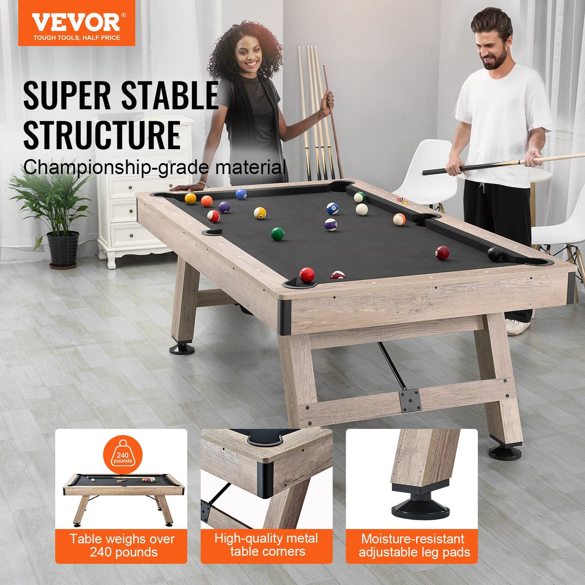 Billiards Table, 7 Ft Pool Table, Adjust Legs Stable Billiards Table, Pool Table Set Includes Balls, Cues, Chalks And Brush, Wood Color With Black Cloth, Perfect For Family Game Room Kids Adults