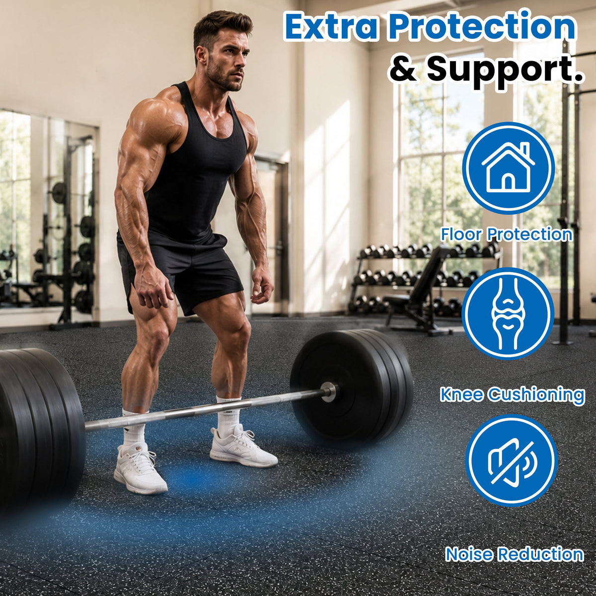 0.79 Inch Thick Gym Floor Mats with Interlocking Design - Black