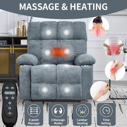 Grey Chenille Power Lift Recliner Chair with Massage - Grey