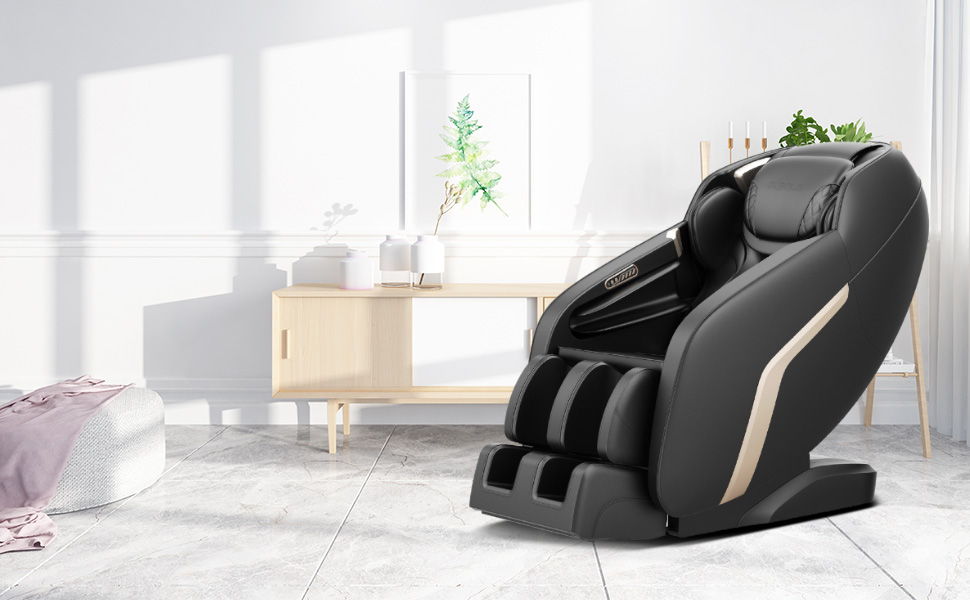 Black Zero Gravity Shiatsu Massage Chair with SL-Track and Bluetooth