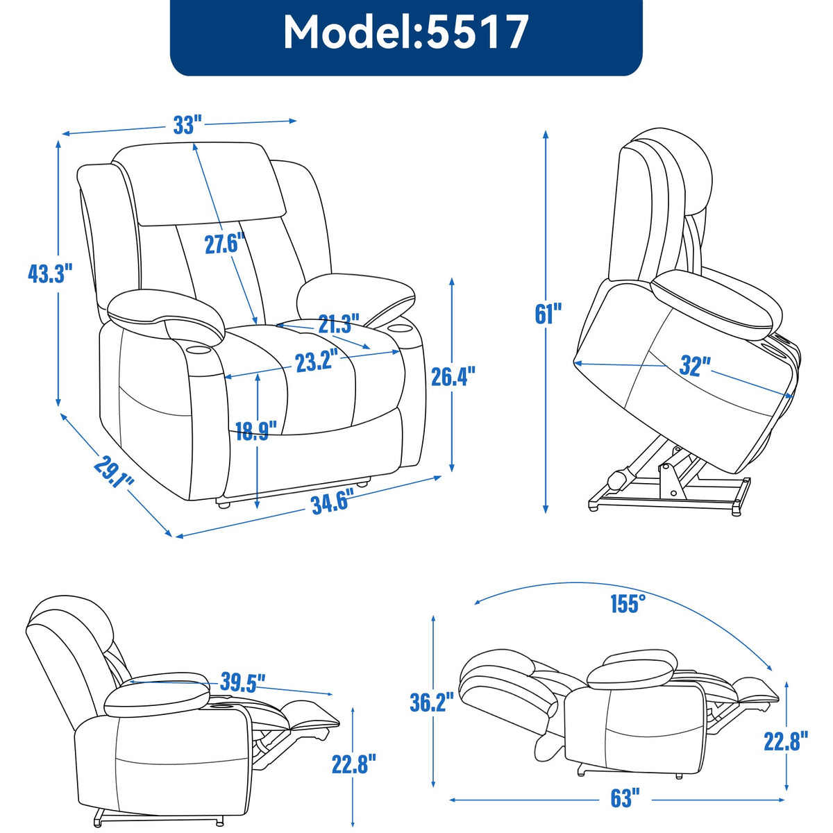 Chenille Power Lift Recliner Chair with Massage & Heating - Soft Chenille