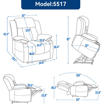 Chenille Power Lift Recliner Chair with Massage & Heating - Soft Chenille
