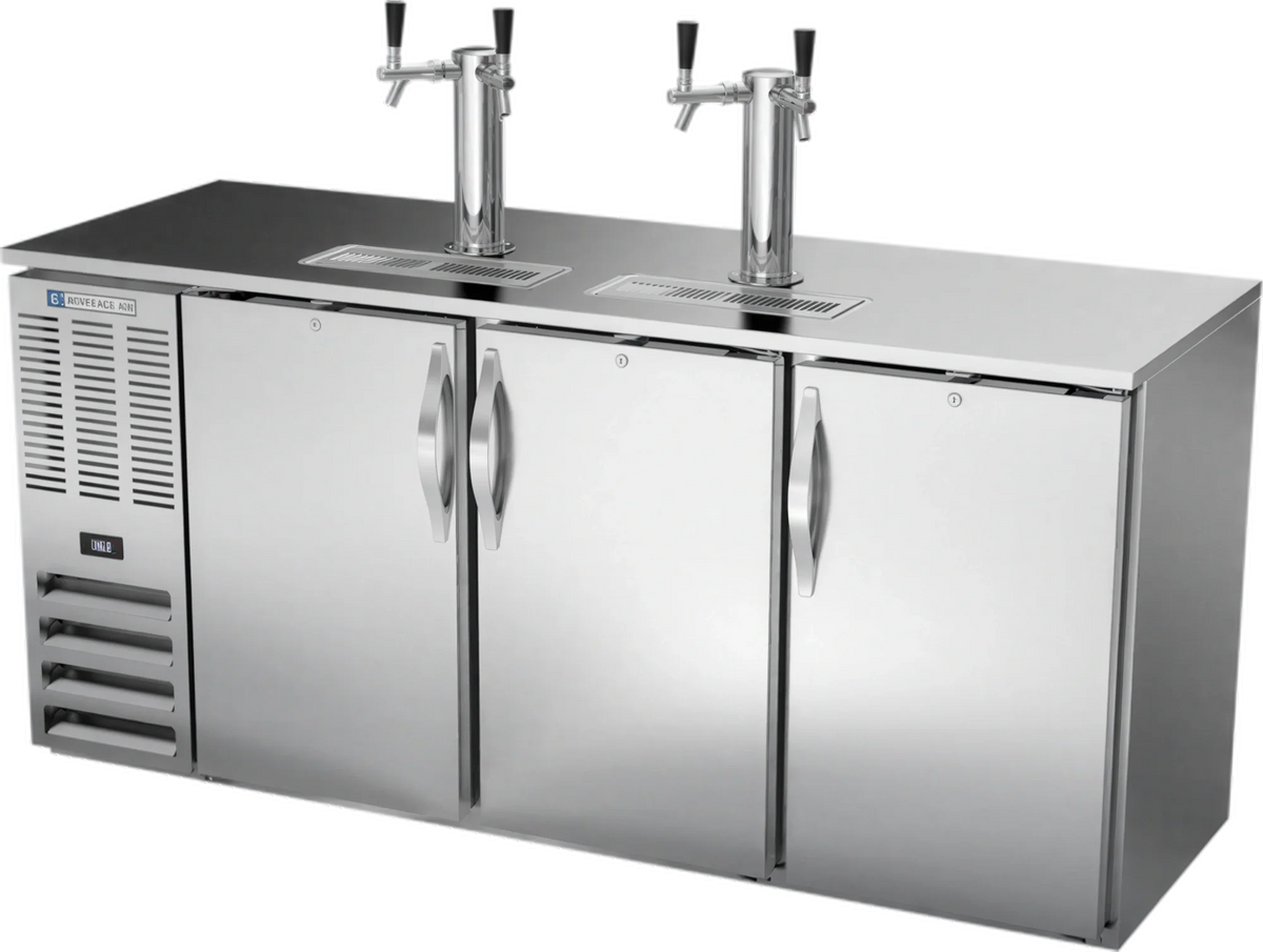 Beverage Air DDN72HC-S 72-Inch Shallow-Depth Direct-Draw Beer Dispenser, 3 Half-Barrel Keg Capacity, Stainless Steel, Dual Faucet Towers
