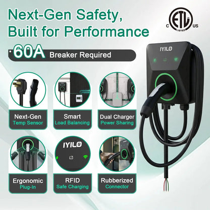 IYILO Pro EV Charger level 2 NACS (J3400) Hardwired With Energy Meter - 48A