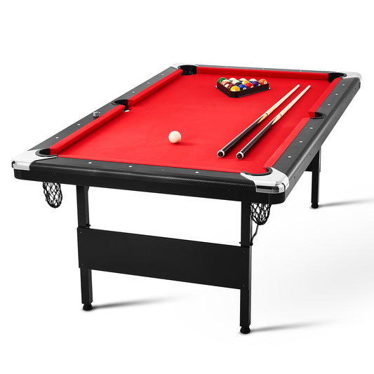 7 ft Foldable Portable Billiards Table with Accessories - Red & Black