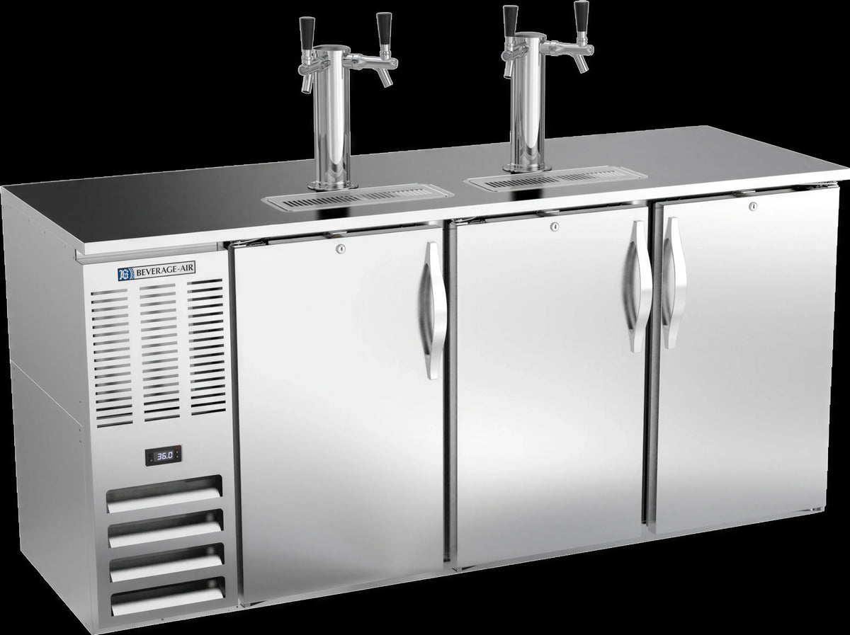 Beverage Air DDN72HC-S 72-Inch Shallow-Depth Direct-Draw Beer Dispenser, 3 Half-Barrel Keg Capacity, Stainless Steel, Dual Faucet Towers