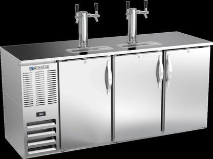 Beverage Air DDN72HC-S 72-Inch Shallow-Depth Direct-Draw Beer Dispenser, 3 Half-Barrel Keg Capacity, Stainless Steel, Dual Faucet Towers