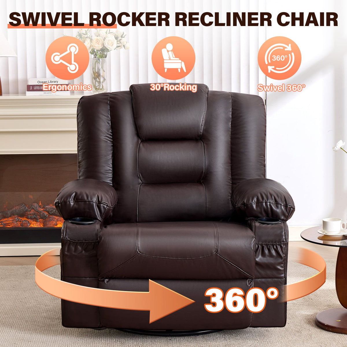 Rocker Recliner Chair with Massage and Heat - Leather