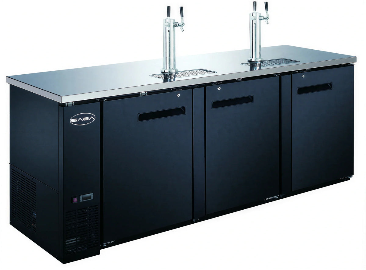SABA SDD-27-90 Three-Section Draft Beer Dispenser, 90-3/8" W, 4 Half-Barrel Capacity, 3 Solid Doors, Black Exterior