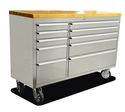 Omcan USA 40463 Mobile Stainless Steel Work Bench with Rubberized Wood Top and 10 Locking Drawers, 55 x 18 x 37 Inches