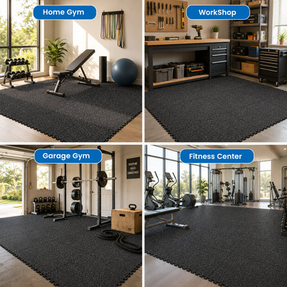 0.79 Inch Thick Gym Floor Mats with Interlocking Design - Black