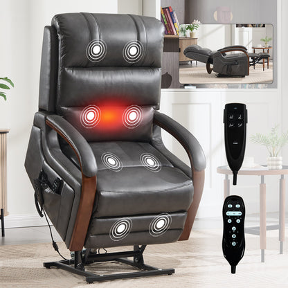 Power Dark Recliner Chair with Massage & Lift - Faux Leather