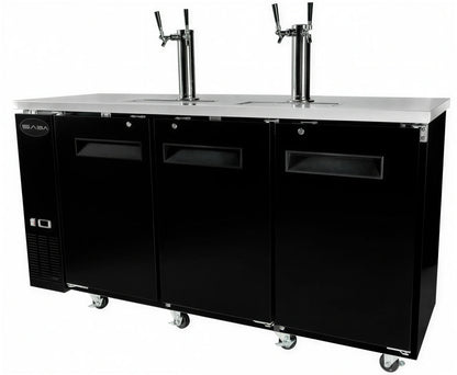 SABA SDD-24-72 Three-Section Direct-Draw Beer Dispenser, 72-3/4" W, 3 Half-Barrel Capacity, Solid Doors, Black Exterior