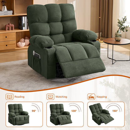 Massage Swivel Recliner Chair with Vibration Massage and Lumbar Heating - Green or Brown