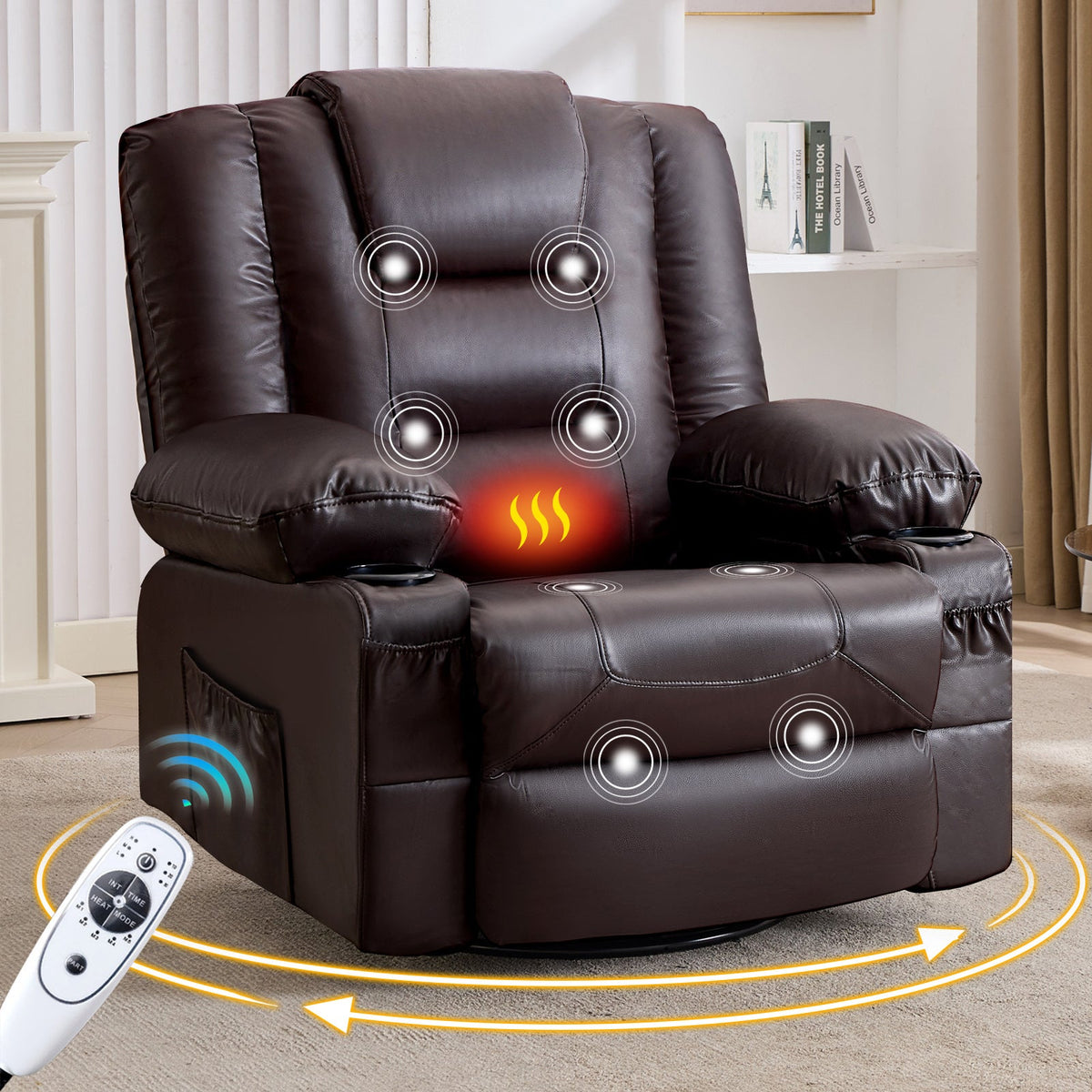 Rocker Recliner Chair with Massage and Heat - Leather