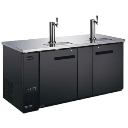 SABA SDD-27-69 Two-Section Draft Beer Dispenser, 3 Half-Barrel Capacity, 69-1/8 in W, Black Exterior, 2 Solid Doors
