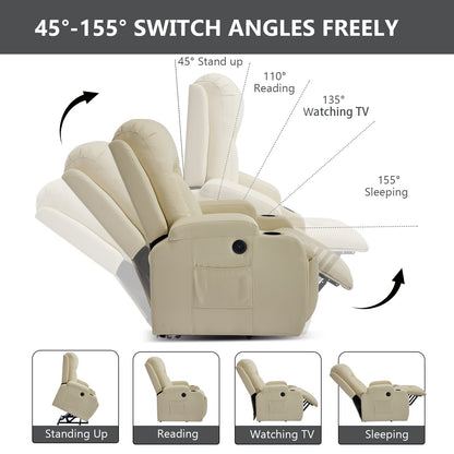 Beige PU Power Lift Recliner Chair with Massage & Heating - Infinite Position