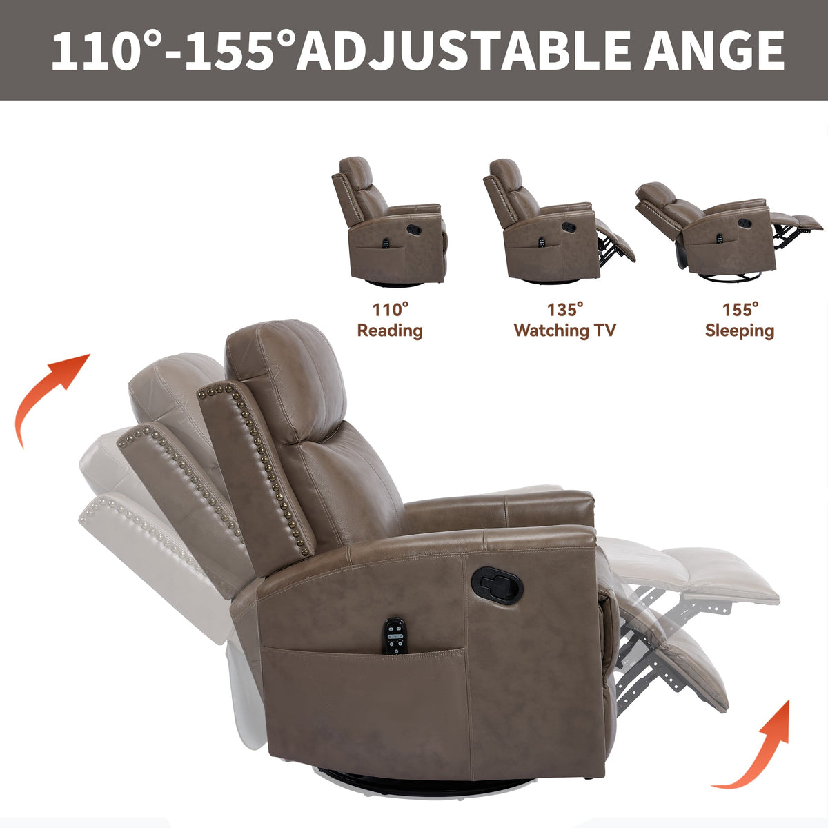 Camel Recliner Chair with Massage & Heat - Genuine Leather