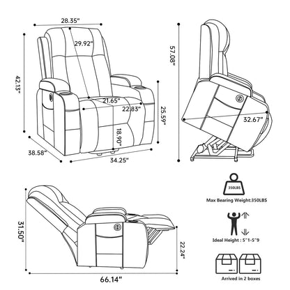 Beige PU Power Lift Recliner Chair with Massage & Heating - Infinite Position