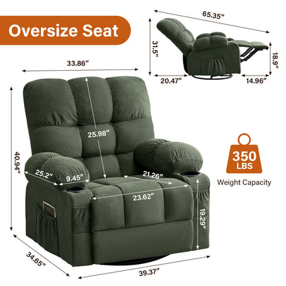 Massage Swivel Recliner Chair with Vibration Massage and Lumbar Heating - Green or Brown
