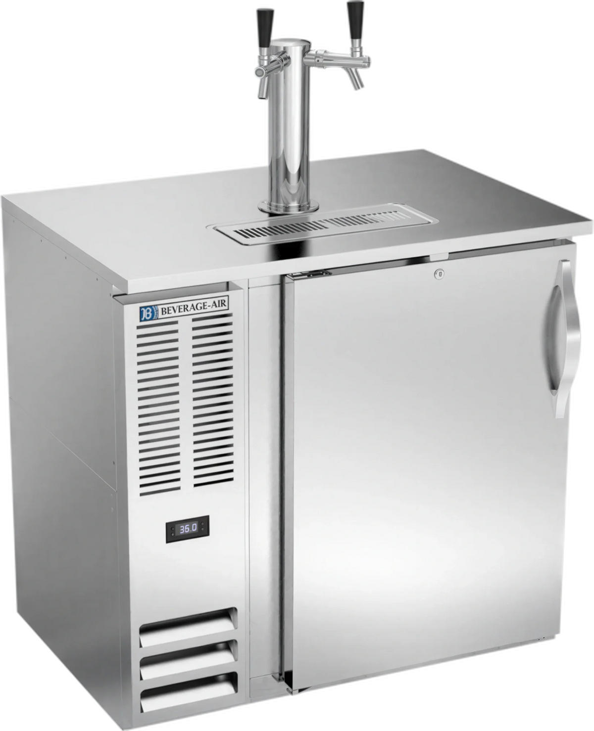 Beverage Air DDN36HC-S 36-Inch Shallow-Depth Direct Draw Beer Dispenser, 1/2 Keg Capacity, Dual-Faucet Tower, Stainless Steel