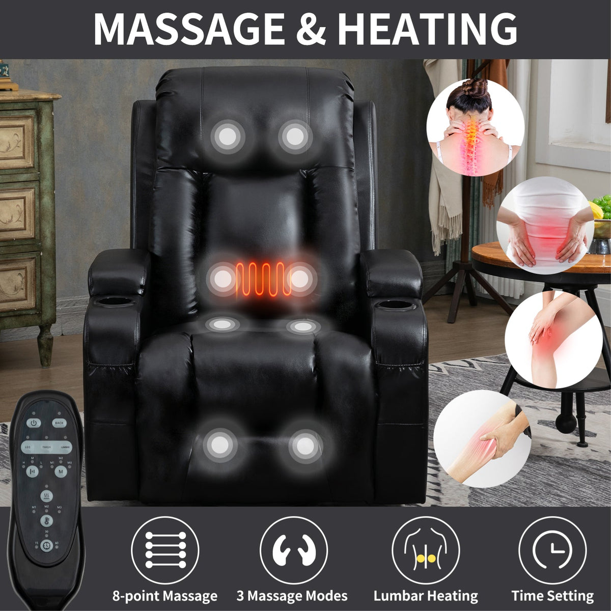 Infinite Position Power Lift Recliner Chair with Massage – Black