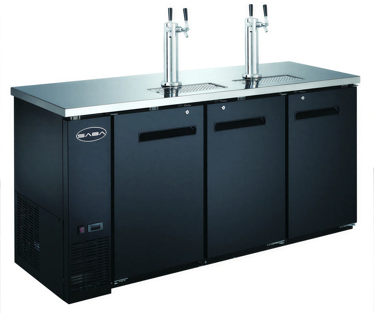 SABA SDD-24-72 Three-Section Direct-Draw Beer Dispenser, 72-3/4" W, 3 Half-Barrel Capacity, Solid Doors, Black Exterior