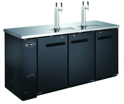 SABA SDD-24-72 Three-Section Direct-Draw Beer Dispenser, 72-3/4" W, 3 Half-Barrel Capacity, Solid Doors, Black Exterior