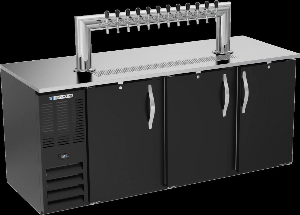 Beverage Air DD78HC-B-12T 78-Inch Direct Draw Beer Dispenser, 12-Tap Tower, 4 Half-Keg Capacity, 3 Doors, Black Exterior