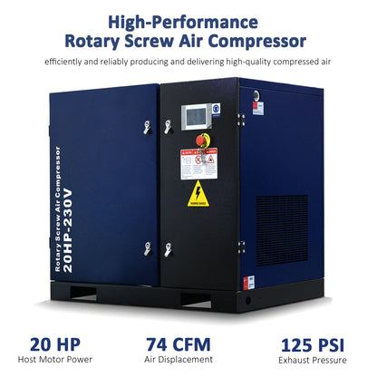 20HP Rotary Screw Air Compressor with 74 CFM Output - Dark Blue
