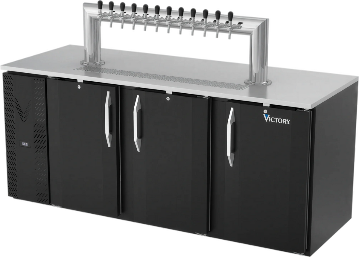 Victory Refrigeration VDD78HC-B-12T 78-Inch Direct Draw Beer Dispenser, 12-Tap Tower, 4 Half-Keg Capacity, Black Exterior