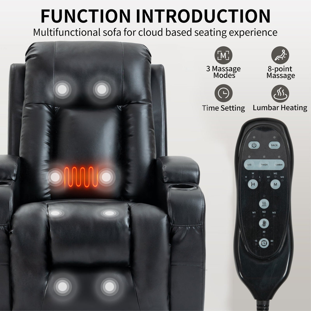 Infinite Position Power Lift Recliner Chair with Massage – Black