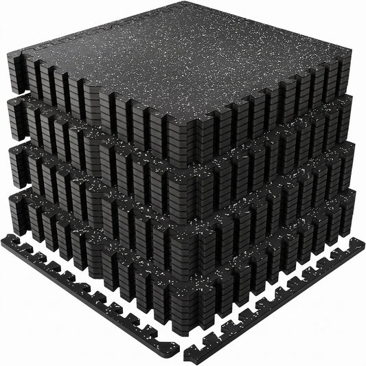 0.6 Inch Thick Gym Floor Mats with EVA Foam - Black