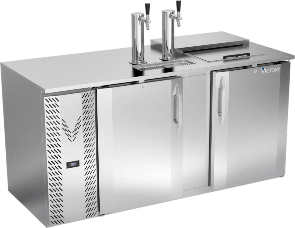 Victory Refrigeration VDD68HC-C-S Direct Draw Beer Dispenser, Club Top, 68"W, 3-Half-Keg Capacity, 2 Faucet Columns, Stainless Steel Exterior